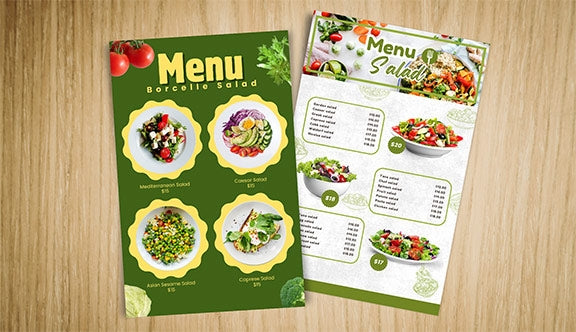 custom menu design restaurant 2 sided