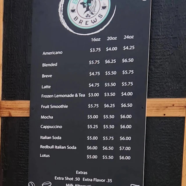 custom menu board coffee shop food truck