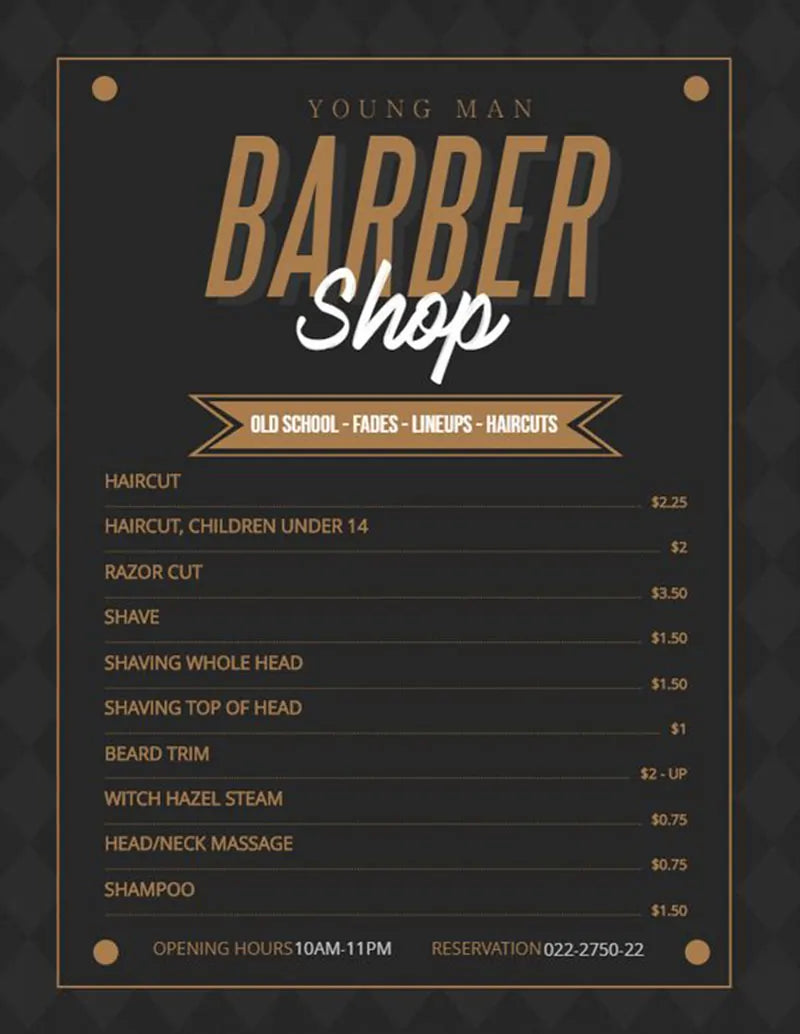 Salon Menu Board Price List