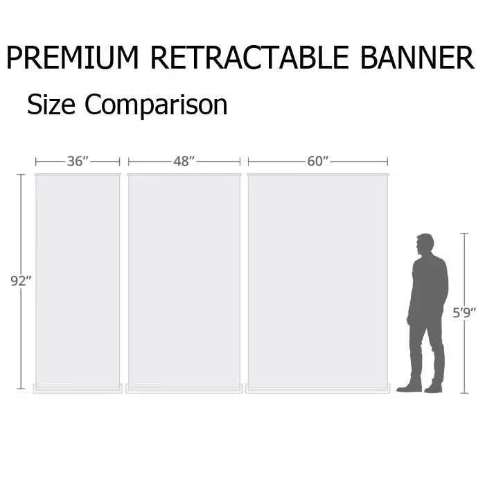 size comparison graphic of custom printed banner retractable backdrops