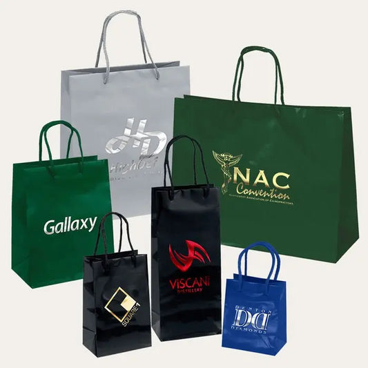 examples of sizes and colors of premium shopping bags Business Signs & More