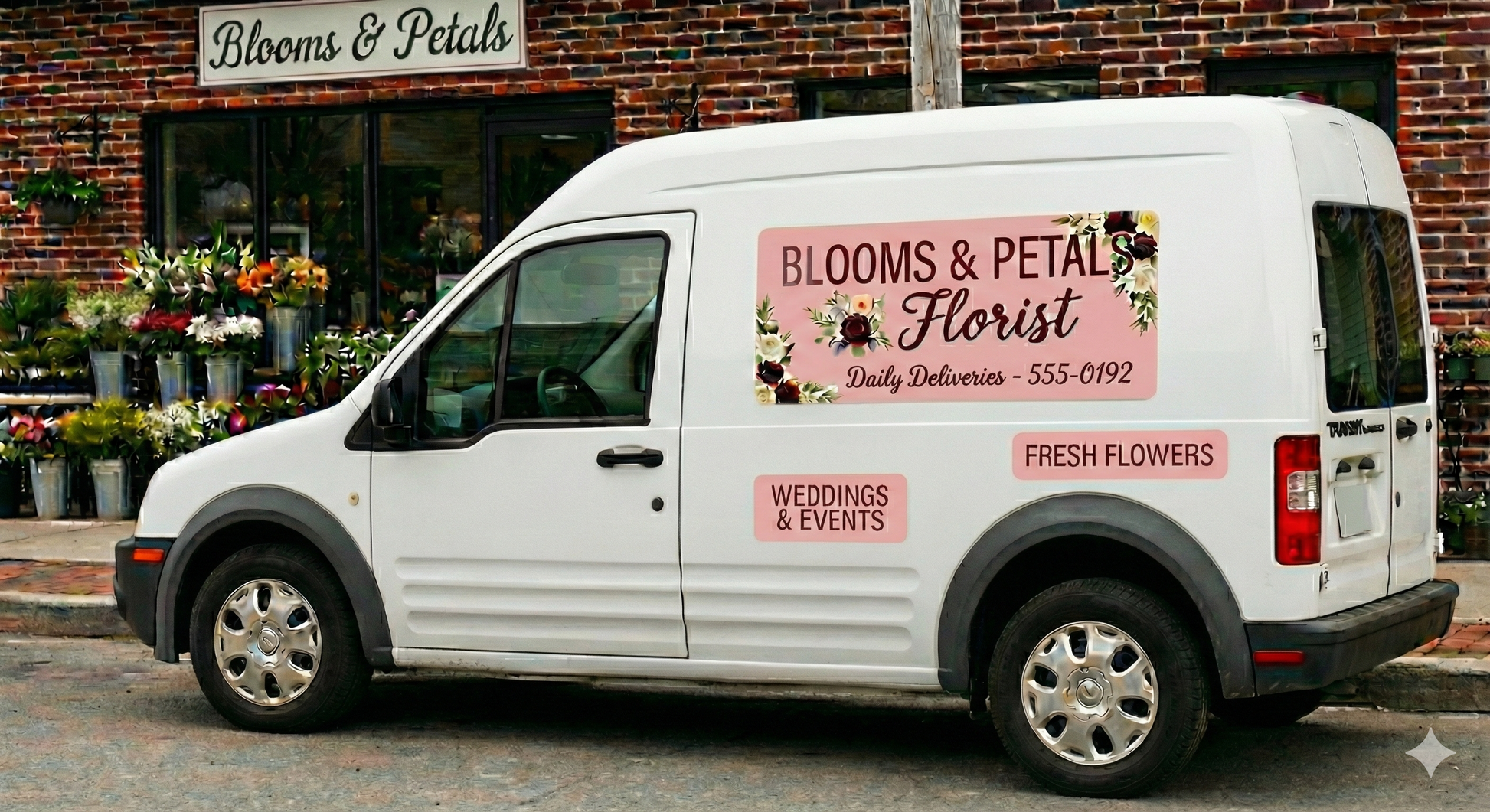 White_van_florist_with_business_vehicle_magnet_signs