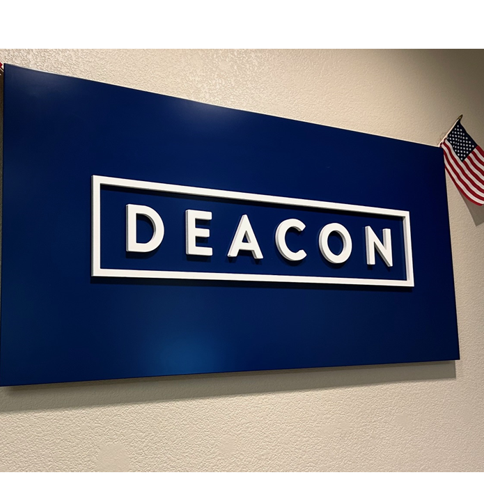 custom acrylic business sign white navy on wall layered 