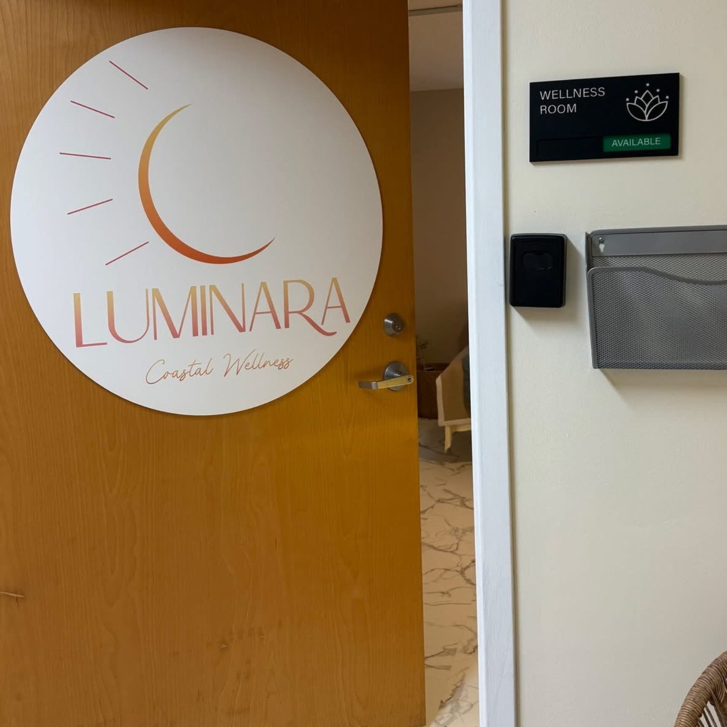 custom indoor business logo sign mounted to door